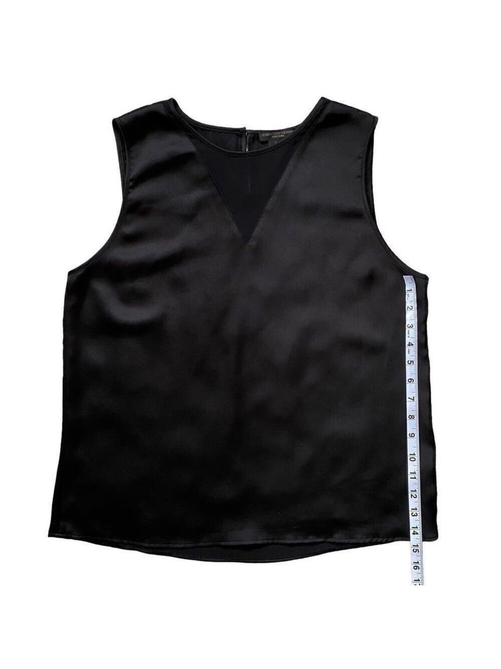 Christian Siriano Sheer V Neck Women's Large Black Sleeveless Blouse Top - Picture 9 of 10